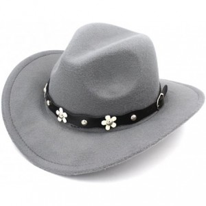 Cowboy Hats Women Western Cowboy Hat Wide Brim Cowgirl Cap Flower Charms Leather Band - Gray - CZ1883IWS4U $25.82