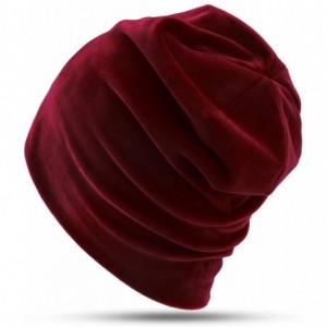 Skullies & Beanies Women's Velvet Plain Slouch Beanie Hat - Wine Red - CB17YI0XYIY $27.14