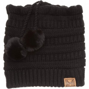 Skullies & Beanies Women's Ponytail Messy Bun Beanie Ribbed Knit Hat Cap with Adjustable Pom Pom String - 2 Pack - Black & Be...