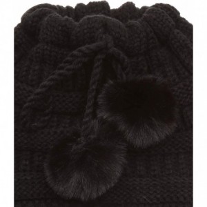 Skullies & Beanies Women's Ponytail Messy Bun Beanie Ribbed Knit Hat Cap with Adjustable Pom Pom String - 2 Pack - Black & Be...