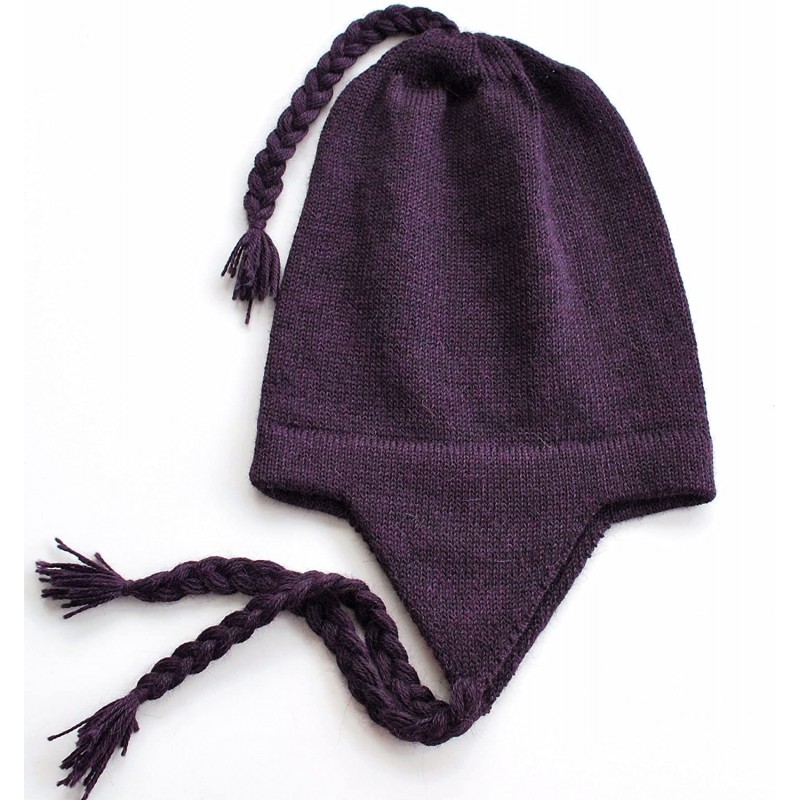 Skullies & Beanies 100% Alpaca Wool Knit Beanie Cap with Ear Flaps- Chullo Hat Women Men- One Size - Purple - C11899ZODK2 $51.74