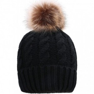 Skullies & Beanies Winter Wonderland Splash Patterned Thick Knit Fleece Lined Snow Beanie Hats - Black/Natural Pom - C718KKUH...