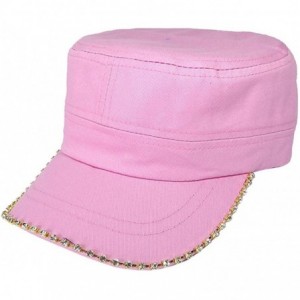 Baseball Caps Women's Military Cadet Army Cap Hat with Bling -Rhinestone Crystals on Brim - Light Pink - CK18SZ30A3S $23.74