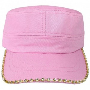 Baseball Caps Women's Military Cadet Army Cap Hat with Bling -Rhinestone Crystals on Brim - Light Pink - CK18SZ30A3S $23.74
