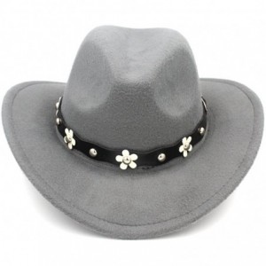 Cowboy Hats Women Western Cowboy Hat Wide Brim Cowgirl Cap Flower Charms Leather Band - Gray - CZ1883IWS4U $23.06