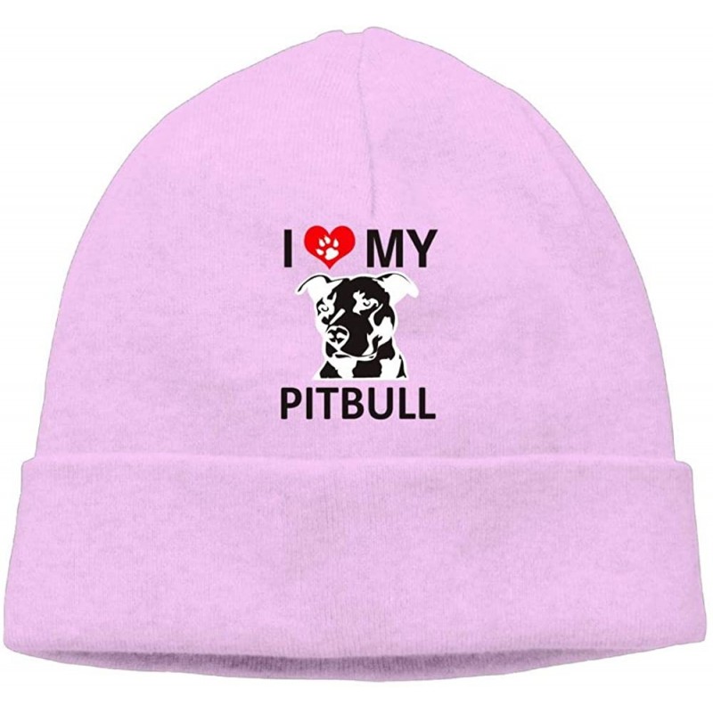 Skullies & Beanies Beanie Cap Winter Warm Cool Watch Cap I Love My Pitbull Unisex - Pink - CE18I5LCK5M $29.19