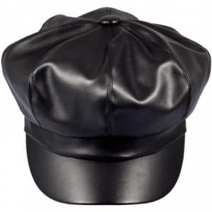 Newsboy Caps Women Newsboy Hats- Visor Beret Cabbie Hat 8 Panel Ivy Cap PU Leather - Black - CT18KNWINR0 $30.16