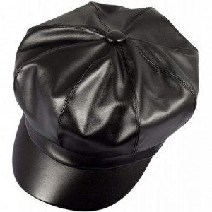 Newsboy Caps Women Newsboy Hats- Visor Beret Cabbie Hat 8 Panel Ivy Cap PU Leather - Black - CT18KNWINR0 $25.70