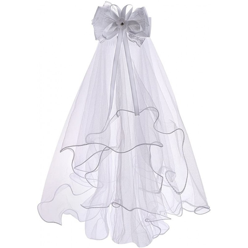 Headbands Flower Girls White First Communion Veil Headband with Bow - White (Lace Bowknot)) - CE18DYH6YOL $24.06