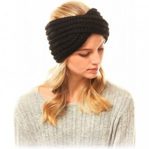 Headbands Women's Winter Knitted Headband Ear Warmer Head Wrap (Flower/Twisted/Checkered) - Black - CT18HD5MT0W $17.30