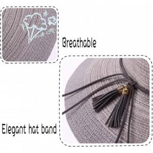 Sun Hats Women Floppy Sun Hat Summer Wide Brim Foldable Beach Cap Packable Cotton Straw Hat for Travel - Light Gray - CI18T9X...