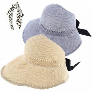 Sun Hats 2 Packs Sun Visor Hats for Women Bowknot Beach Hat Roll Up Summer Straw Sun Hats - Beige+grey - C91934EUSHI $21.50