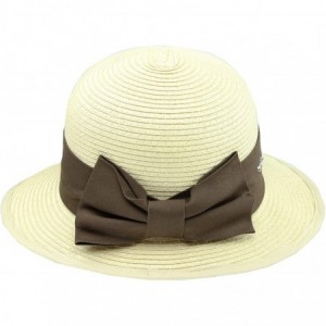Sun Hats Straw Packable Sun Hat - Wide Front Brim and Smaller Back - Creamy Natural Beige / Brown - CH11XAY8X2B $34.05