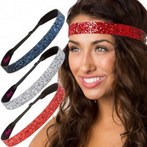 Headbands Women's American Flag 4th of July Adjustable Headband Gift Packs (3pk Wide Navy/Silver/Red) - CA18E0TMLGL $33.74