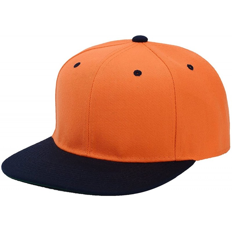 Baseball Caps Blank Adjustable Flat Bill Plain Snapback Hats Caps - Orange/Navy - CQ1260F158B $19.34
