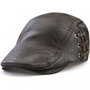 Newsboy Caps PU Leather Beret Hat Casquette Flat Visor Newsboy Cap for Men - Dark Coffee - CX187MN3M43 $27.99
