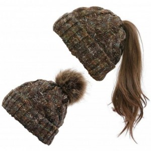 Skullies & Beanies Women Hat Knit Skull Beanie Winter Outdoor Runner Messy Bun Ponytail Cap - Coffee - CS18AUNG5OZ $38.41