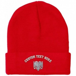 Skullies & Beanies Custom Beanie for Men & Women Albanian Eagle Silver Embroidery Skull Cap Hat - Red - CI18ZS3UO8H $33.35