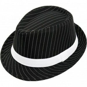 Fedoras Ilovefancydress Men's Deluxe Pinstripe Trilby Hat Stripe & Band Gangster Style - Black/ White - C7114AWWLTD $31.51