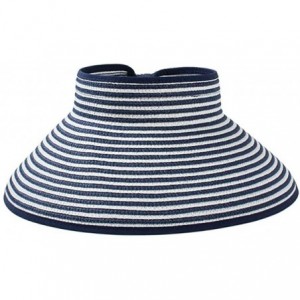 Sun Hats Women's Summer Foldable Straw Sun Visor w/Cute Bowtie Comfortable Beach Cap - Stripe Navy - CU196ERU7YC $30.37