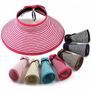 Sun Hats Women's Summer Foldable Straw Sun Visor w/Cute Bowtie Comfortable Beach Cap - Stripe Navy - CU196ERU7YC $30.37