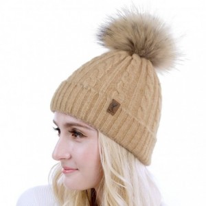 Skullies & Beanies Cute Beanie Hats for Womens Pom Pom Hat Knit Hat Thermal Ski Hat - Black Beige(2pcs) - C0192M2NQDZ $19.35