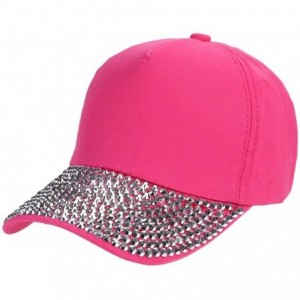 Baseball Caps Baseball Caps chaofanjiancai Women Men Plain Hats Adjustable Hip-Hop Summer Rhinestone Sports - Hot Pink - CJ18...