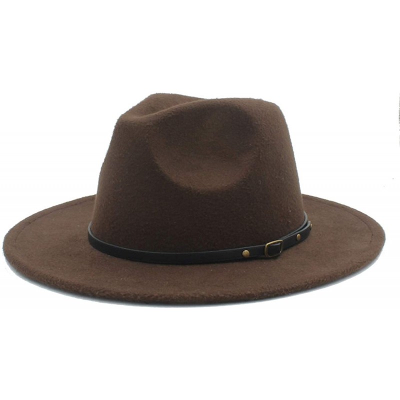 Fedoras 100% Wool Women Men Outback Fedora Hat with Wide Brim Gangster Trilby Felt Jazz Church Godfather Cap - Coffee - CO18Q...