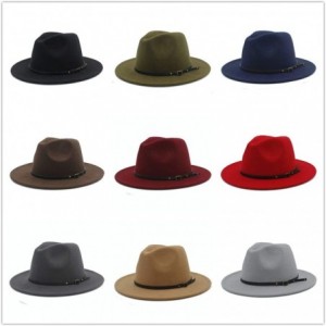 Fedoras 100% Wool Women Men Outback Fedora Hat with Wide Brim Gangster Trilby Felt Jazz Church Godfather Cap - Coffee - CO18Q...