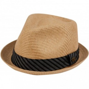 Fedoras Mens Summer Fedora Cuban Style Short Brim Hat - Lt Brown - CI12GW8FTMT $52.25