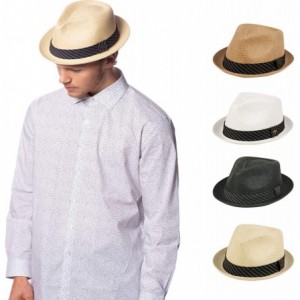 Fedoras Mens Summer Fedora Cuban Style Short Brim Hat - Lt Brown - CI12GW8FTMT $45.57