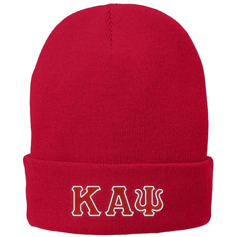Skullies & Beanies Kappa Alpha Psi Big Greek Lettered Knit Cap - Athletic Red - CP188ZI5OY8 $55.47