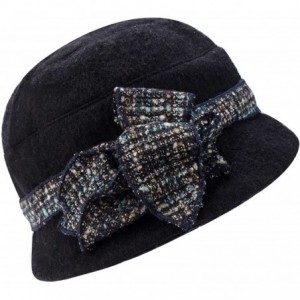 Bucket Hats Womens 1920s Gatsby Wool Flower Band Beret Beanie Cloche Bucket Hat A374 - Black - CH12M2Q22MZ $26.74