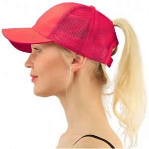 Baseball Caps Women Girls Ponytail Cap Messy Buns Trucker Plain Baseball Dad Hat Adjustable - Rose Red - CF18CZ2ERKO $20.12