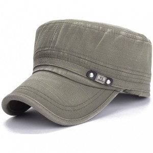 Baseball Caps Adjustable Flat Top Cap Solid Brim Army Cadet Style Military Hat Baseball Cap - Green - CB17YHAE7D0 $23.94