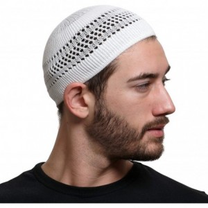 Skullies & Beanies 100% Cotton Lattice-Knit Skull Cap Beanie Kufi - Solid Colors and Cool Designs for Everyday Wear - White -...