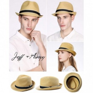Fedoras Mens Straw Panama Fedora Hat Summer Beach Grosgrain Band Medium Head Derby Sun Hat for Women - 89600beige - C118QY2TH...