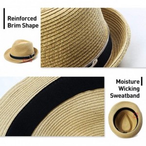 Fedoras Mens Straw Panama Fedora Hat Summer Beach Grosgrain Band Medium Head Derby Sun Hat for Women - 89600beige - C118QY2TH...