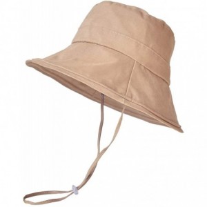 Sun Hats Women's Summer Beach Hat Foldable Sun Hats with UV Sun Protection Packable Cotton Hats with Chin Strap - Khaki - CA1...