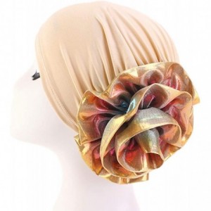 Sun Hats Shiny Turban Hat Headwraps Twist Pleated Hair Wrap Stretch Turban - Khaki - C418Y50MI0C $20.88