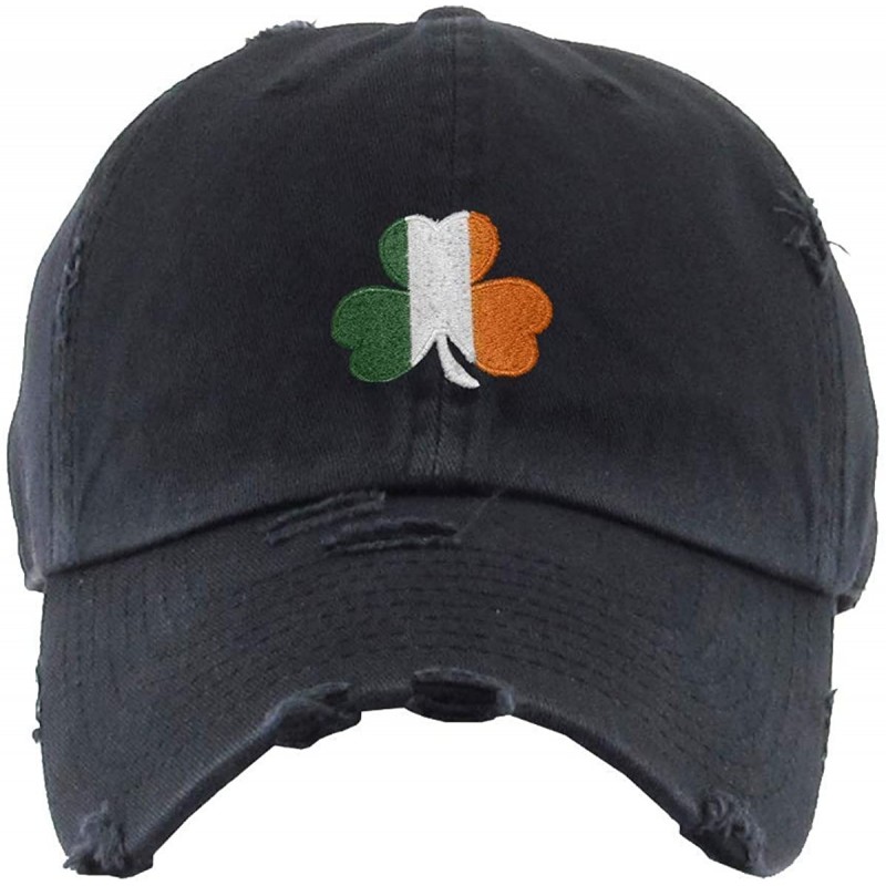 Baseball Caps Irish Shamrock Vintage Baseball Cap Embroidered Cotton Adjustable Distressed Dad Hat - Brush Black - C11924WILM...