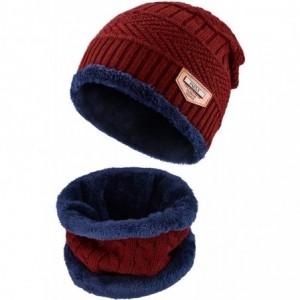 Skullies & Beanies BeanieHat Scarf Set Winter Warm Fleece Lined Skull Cap and Scarf for Men Women - Wine Red - CN1887W099Y $1...