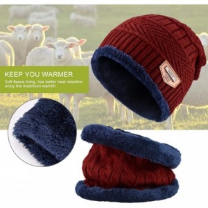 Skullies & Beanies BeanieHat Scarf Set Winter Warm Fleece Lined Skull Cap and Scarf for Men Women - Wine Red - CN1887W099Y $1...