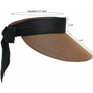 Visors Women UV Protection Fordable Straw Sun Visor with Big Brim Hat- Designed in Korea - Brown - CZ18XGGZTCN $33.32
