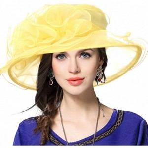Sun Hats Women Church Derby Hat Wide Brim Wedding Dress Hat Tea Party HAT S019 - Yellow - CQ12KTLFRU9 $36.93