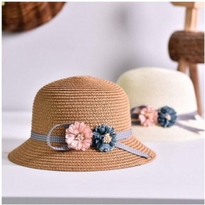 Sun Hats Girls Large Brim Sunhat Wavy Beach Straw Hat Cute Sun Cap - Khaki 11 - CF193TOUW8I $29.14