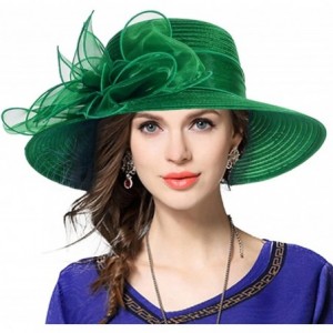 Sun Hats Kentucky Derby Church Dress Hat Wide Brim Leaf Flower Bridal Shower Hat - Green2 - CH1968HTKNL $48.54
