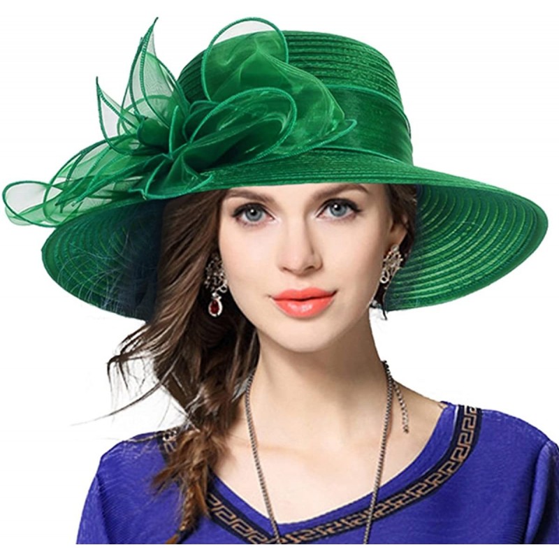Sun Hats Kentucky Derby Church Dress Hat Wide Brim Leaf Flower Bridal Shower Hat - Green2 - CH1968HTKNL $43.22