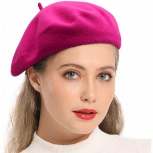 Berets Wool Beret Hat-Solid Color French Style Winter Warm Cap for Women Girls Lady - Rhodo Red - CQ18DKQT9R8 $20.37