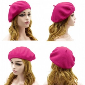 Berets Wool Beret Hat-Solid Color French Style Winter Warm Cap for Women Girls Lady - Rhodo Red - CQ18DKQT9R8 $20.10
